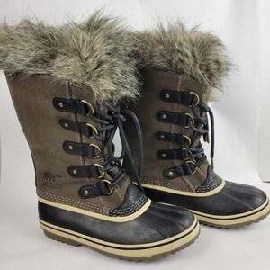 Sorel Womens Joan Of Arctic Boot Winter Waterproof Grey Suede Tall Faux Fur Snow